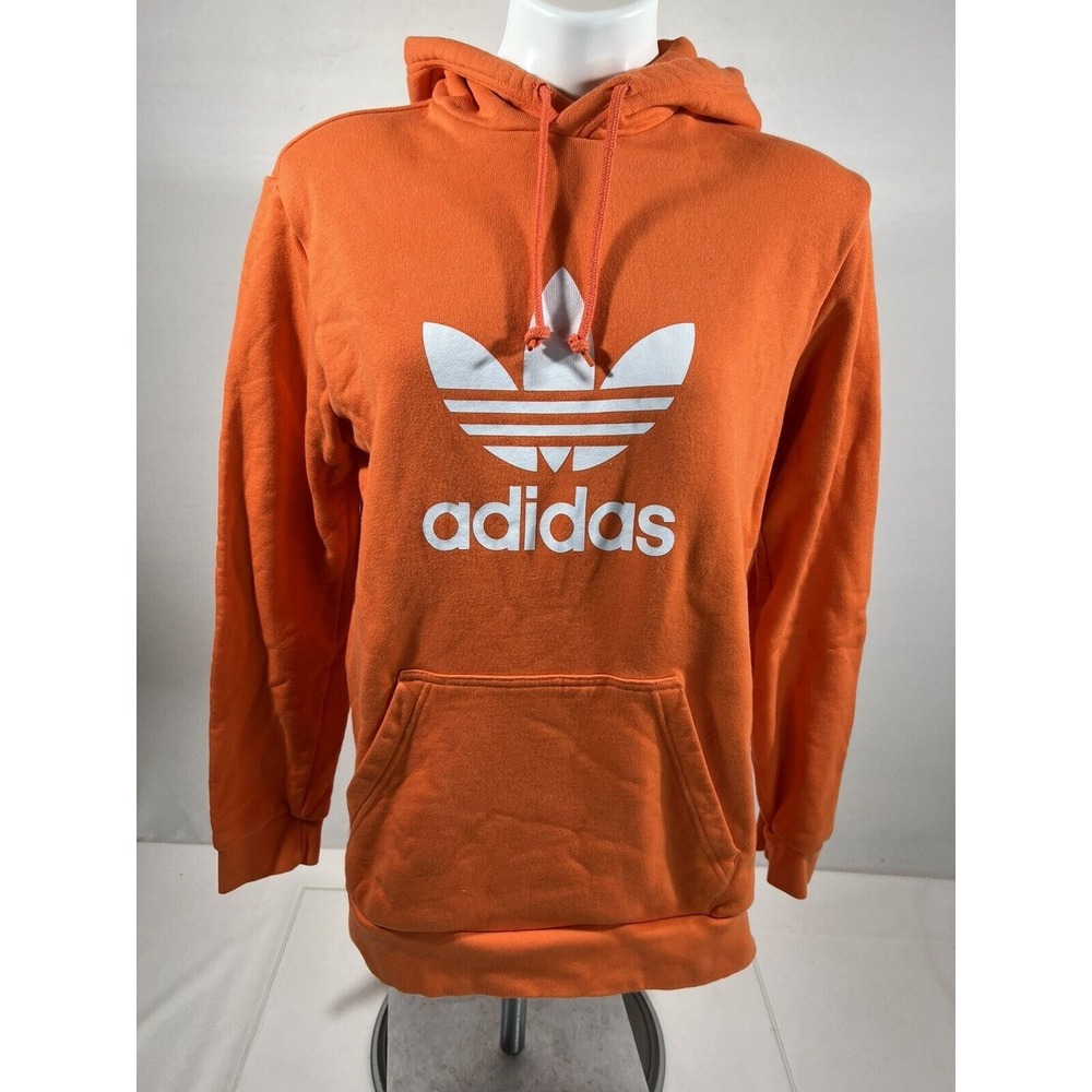 Adidas Hoodie Medium Orange Heavyweight Pullover Big Logo Streetwear